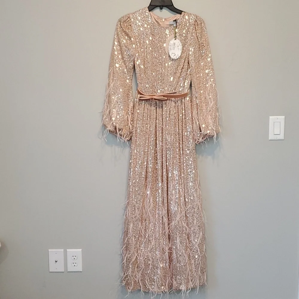 ANTONIO MELANI xNicola Bathie Nicola Sequin Belted Feathered A-Line 0 dress - Picture 7 of 16